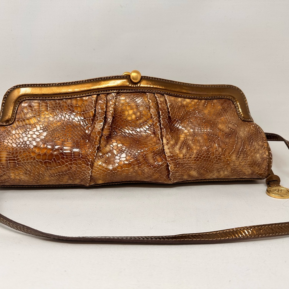 Vintage Brahmin Mono Gold Patent Python Shoulder Bag / Clutch